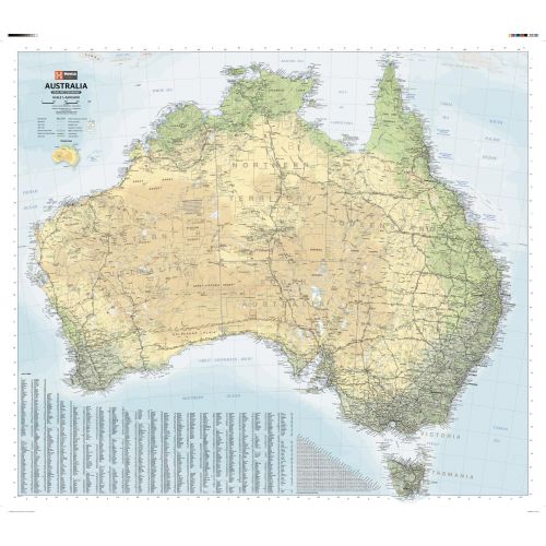 Australia Road Terrain Wall Map
