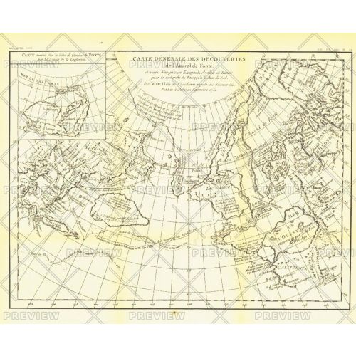 Carte Generale Des Decouvertes De Lamiral De Fonte 1752 Published 1892 Map