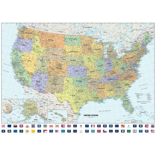 Classic Usa Wall Map With Flags