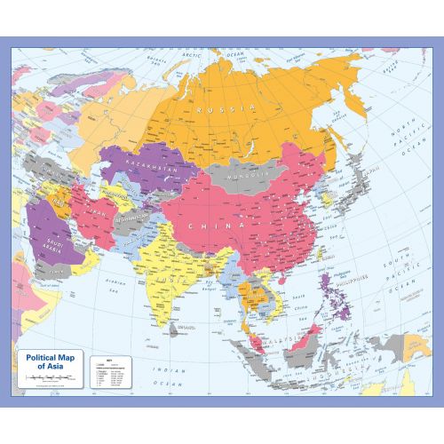 Colour Blind Friendly Political Wall Map Of Asia