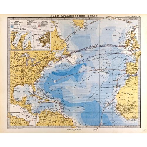 North Atlantic Ocean Map In German Gotha Justus Perthes 1872 Atlas