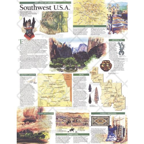 Southwest Usa Map Land Of Open Sky Published 1992