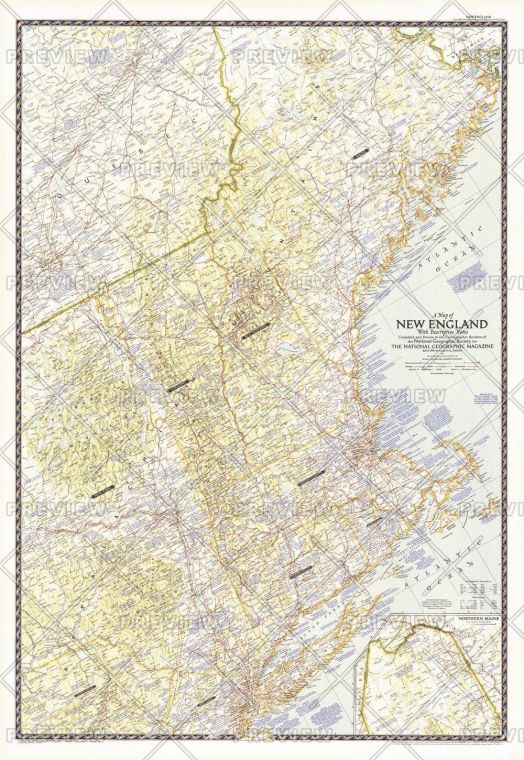 Map Of New England With Descriptive Notes Published 1955