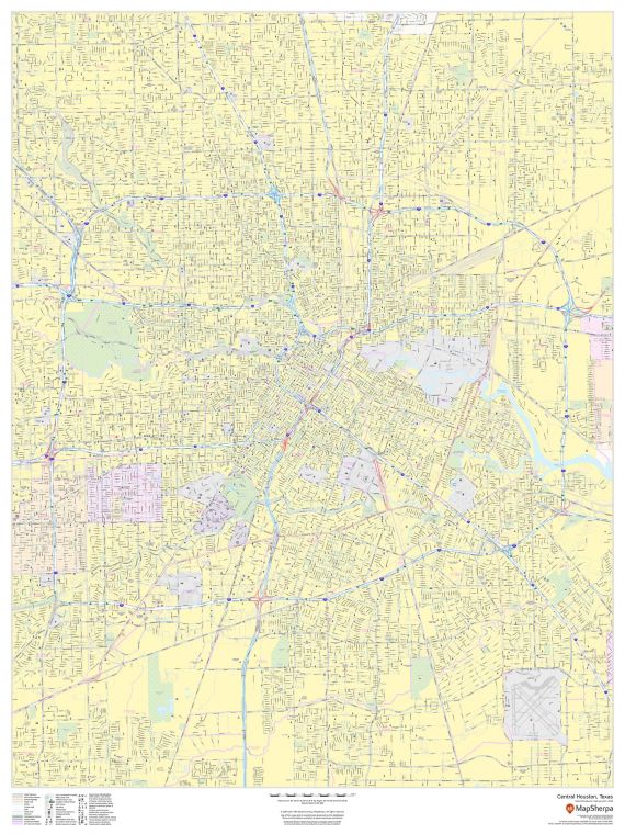 Central Houston Texas Portrait Map