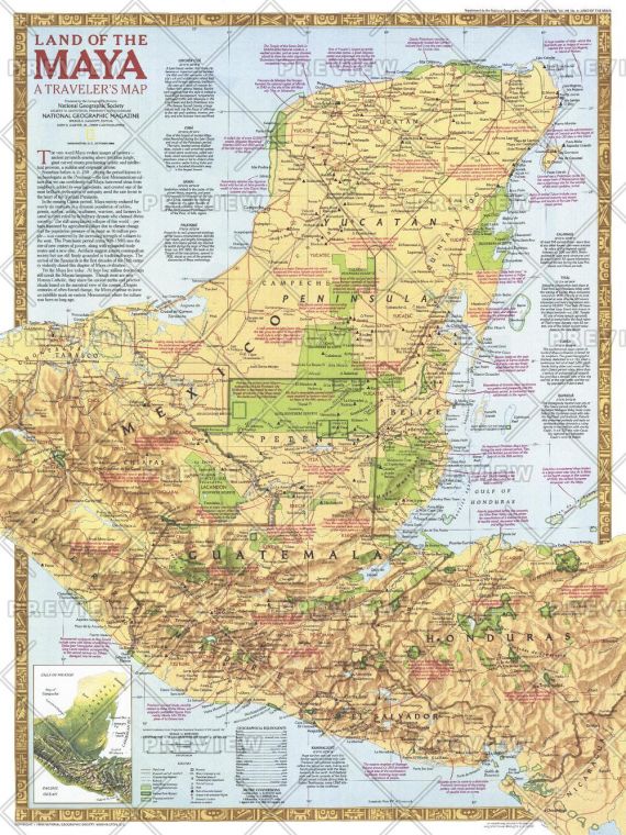 Land Of The Maya Published 1989 Map