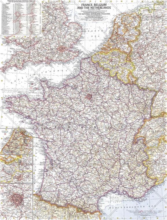 France Belgium And The Netherlands Published 1960 Map