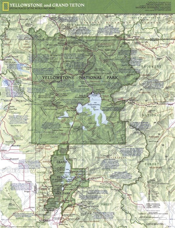 Yellowstone And Grand Teton Side 1 Published 1989 Map