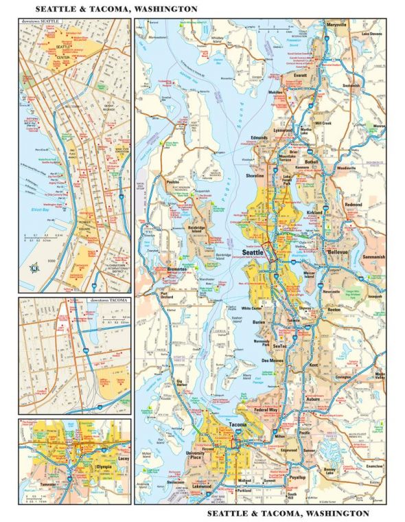 Seattle Washington Wall Map