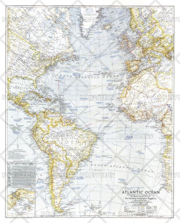 Atlantic Ocean Published 1941 Map