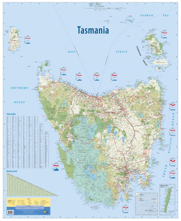 Tasmania Australia State Wall Map
