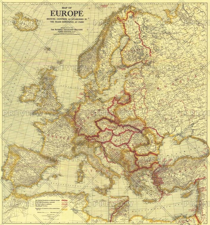 Map Of Europe Showing The Countries Established By The Peace Conference Of Paris Published 1921