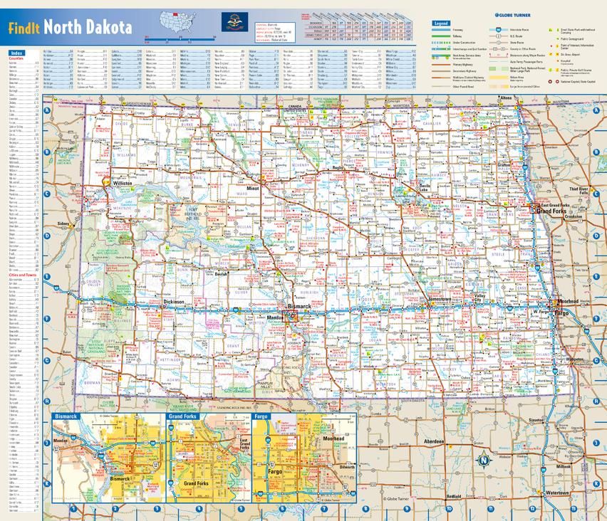 North Dakota State Wall Map