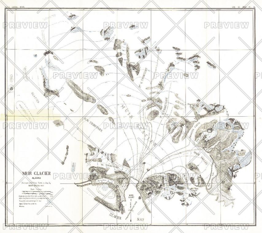 Muir Glacier Alaska Published 1892 Map