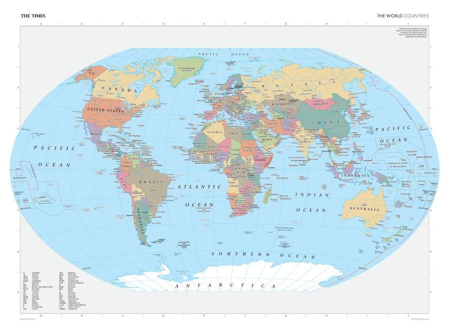 The Times Map of the World (Countries) Map