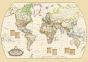 Antique World Wall Map English And French Large