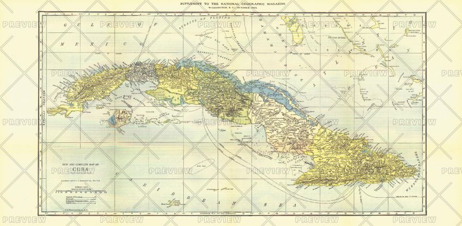 Cuba Published 1906 Map