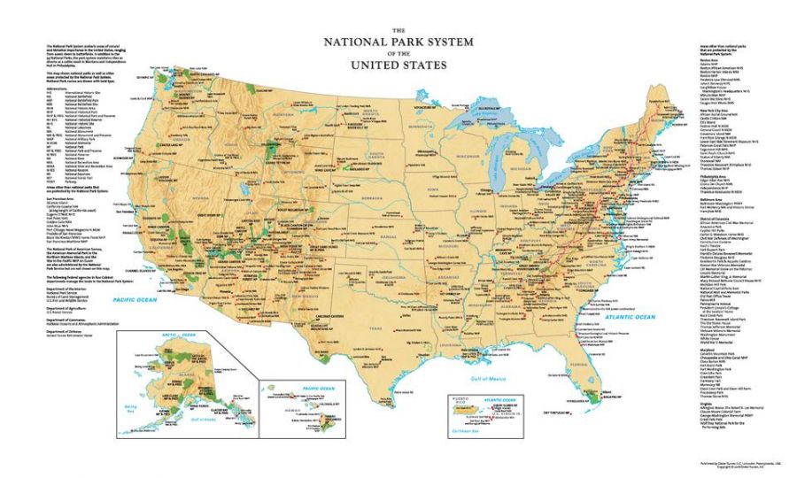 Usa National Park Service Wall Map