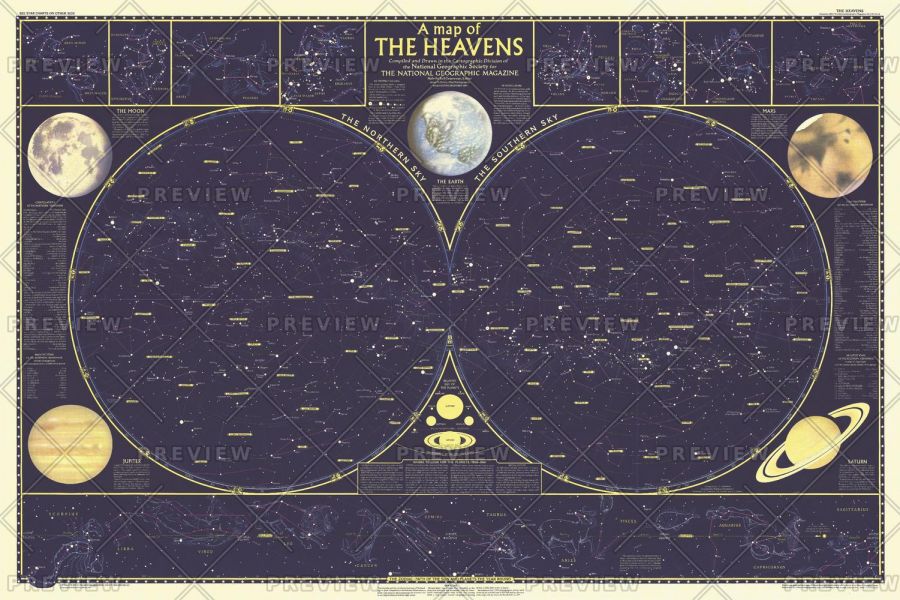 Heavens Published 1957 Map