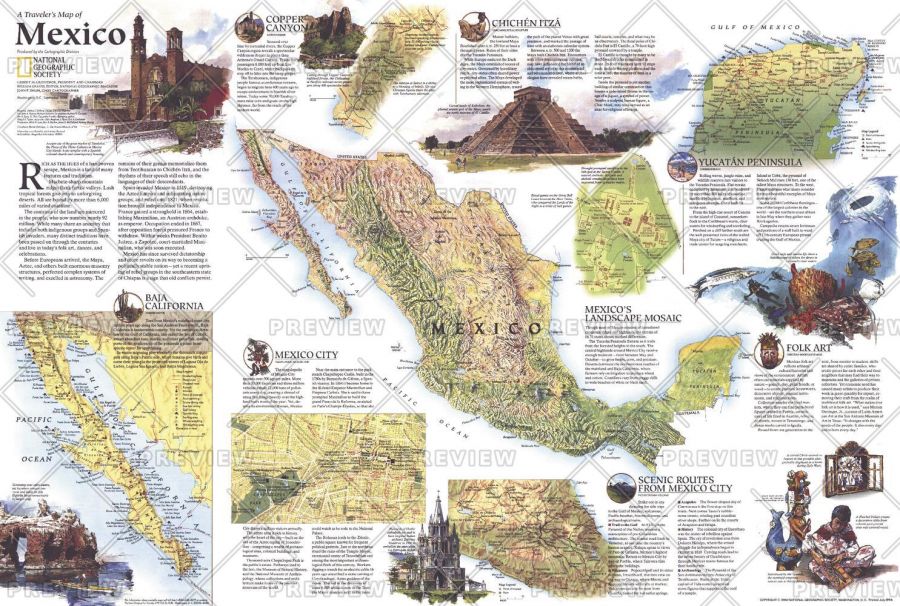 Travelers Map Of Mexico Published 1994