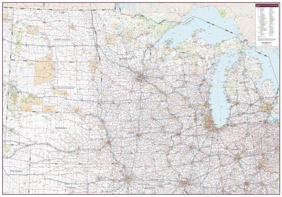 North Central United States Wall Map