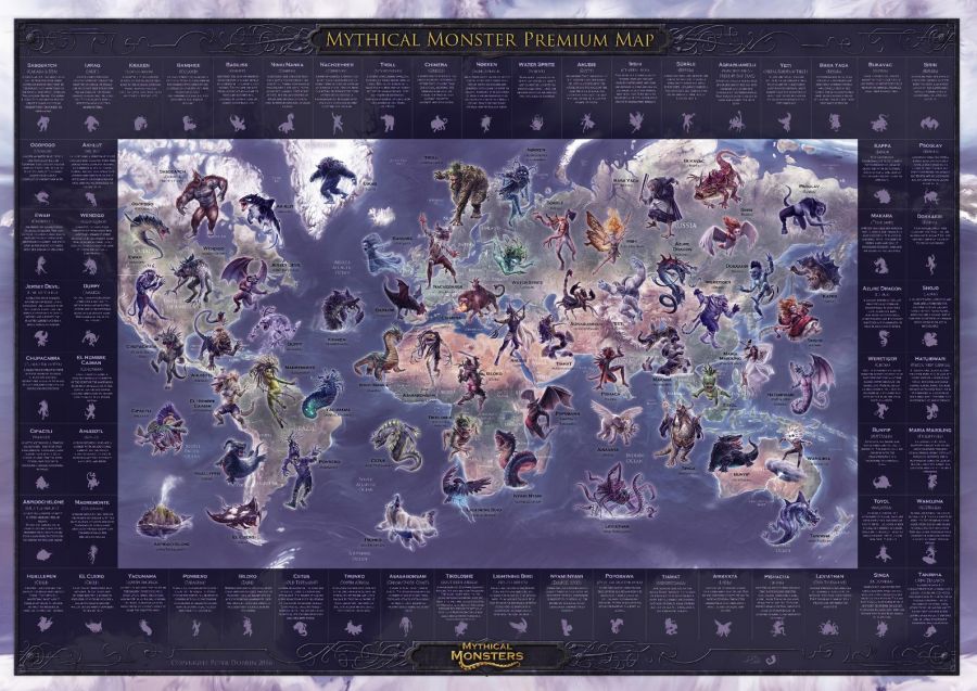 Mythical Monster Premium Wall Map Medium