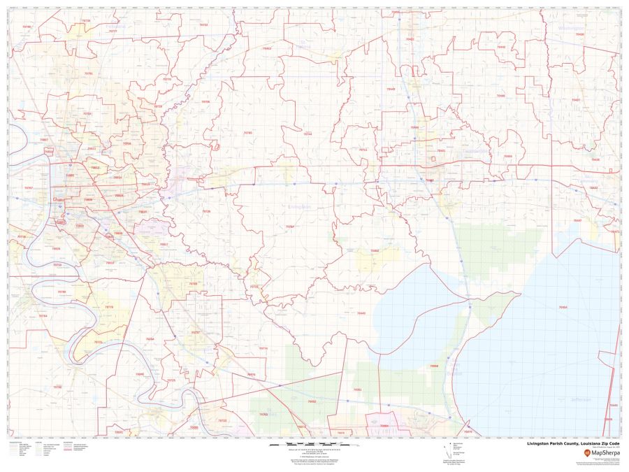Louisiana ZIP Code Map with Counties by MapSherpa - The Map Shop