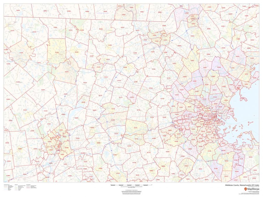 Middlesex County Massachusetts Zip Codes Map