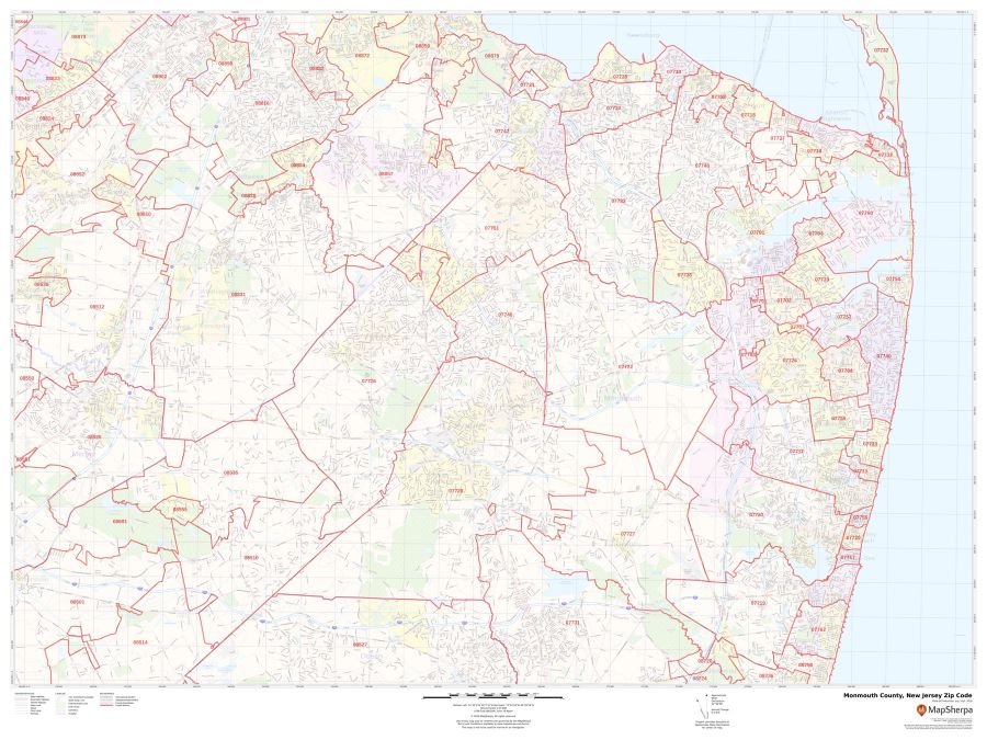Monmouth County Zip Code Map, New Jersey