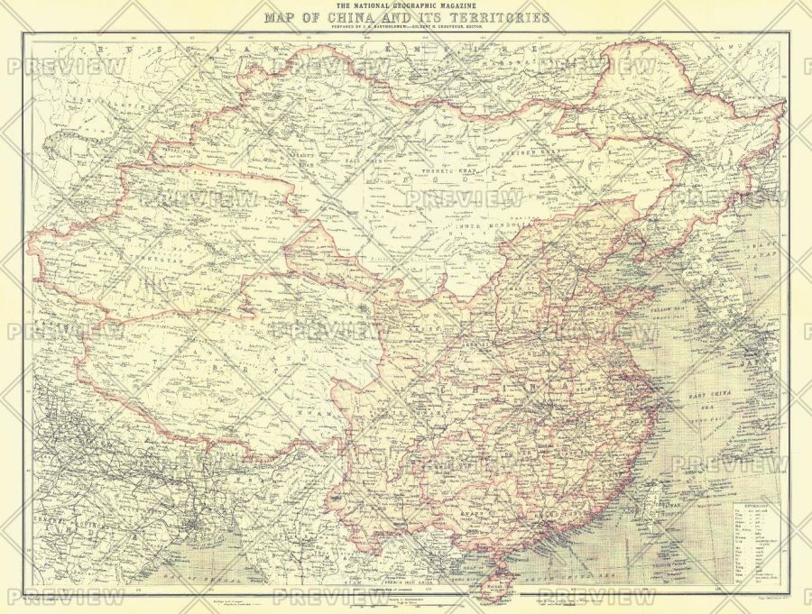 China And Its Territories Published 1912 Map