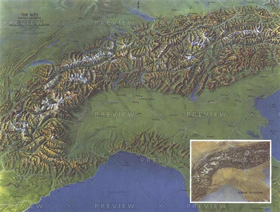 Alps Europes Backbone Published 1965 Map