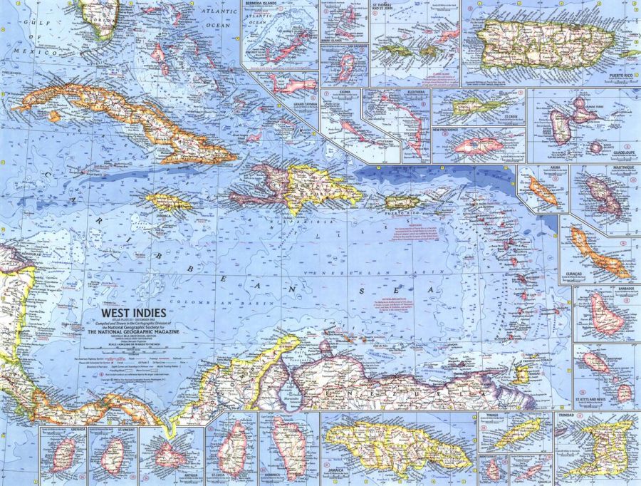 West Indies Published 1962 Map