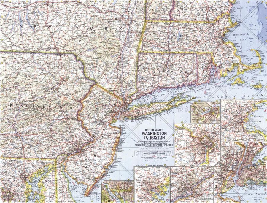 United States Washington To Boston Published 1962 Map