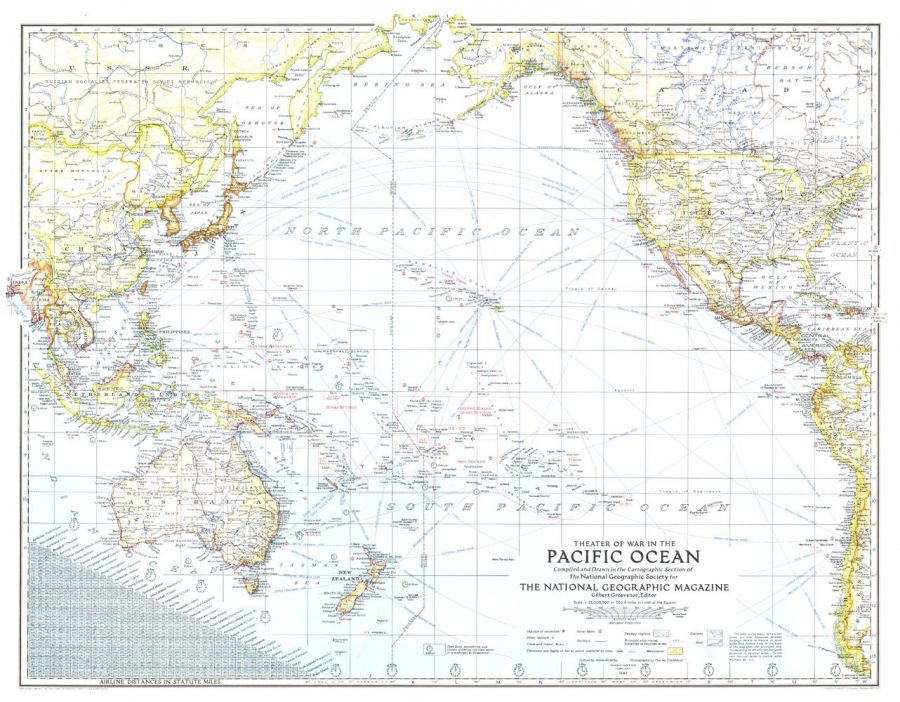Theater Of War In The Pacific Ocean Published 1942 Map
