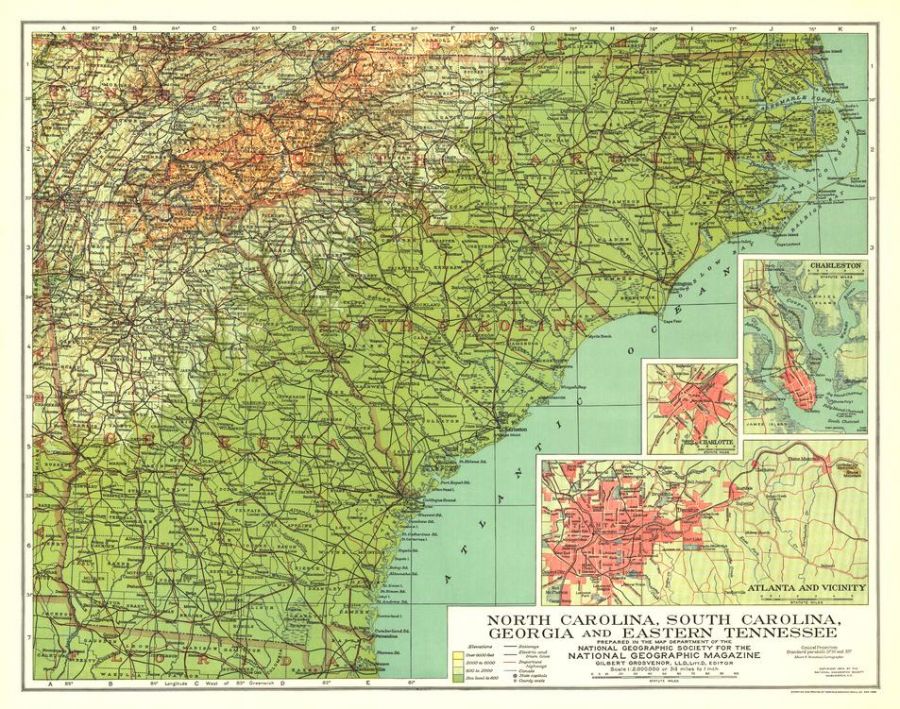 North Carolina South Carolina Georgia And Eastern Tennessee Published 1926 Map