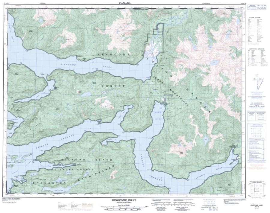 Kingcome Inlet - 92 L/16 - British Columbia Map