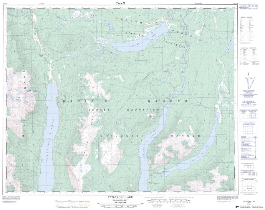 Tatlayoko Lake - 92 N/9 - British Columbia Map