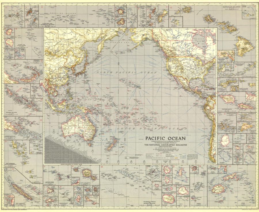 Pacific Ocean Published 1936 Map