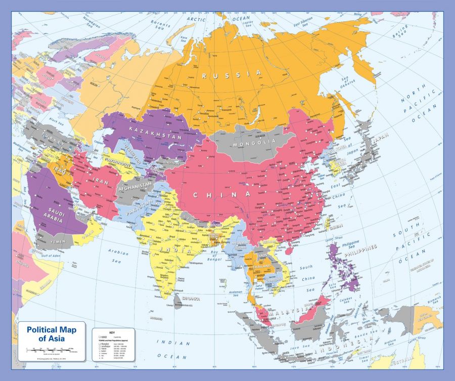 Colour Blind Friendly Political Wall Map Of Asia