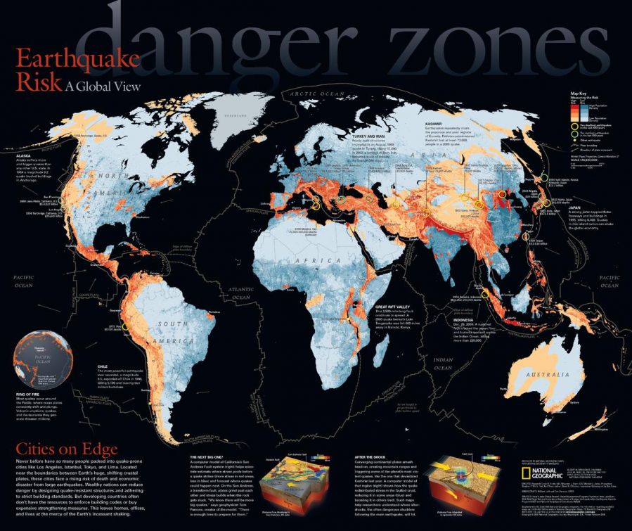 Danger Zones Earthquake Risk A Global View Published 2006 Map