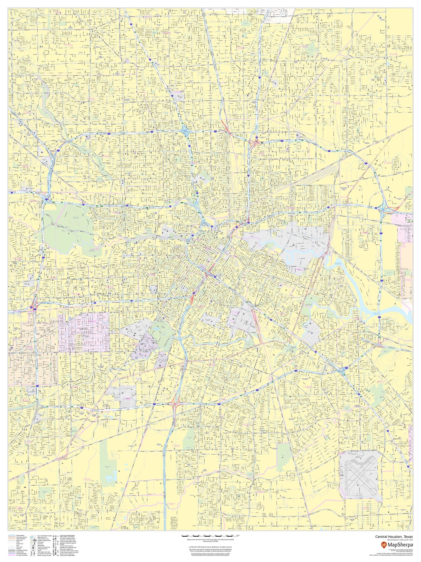 TX ZIP Code Map Laminated Houston 