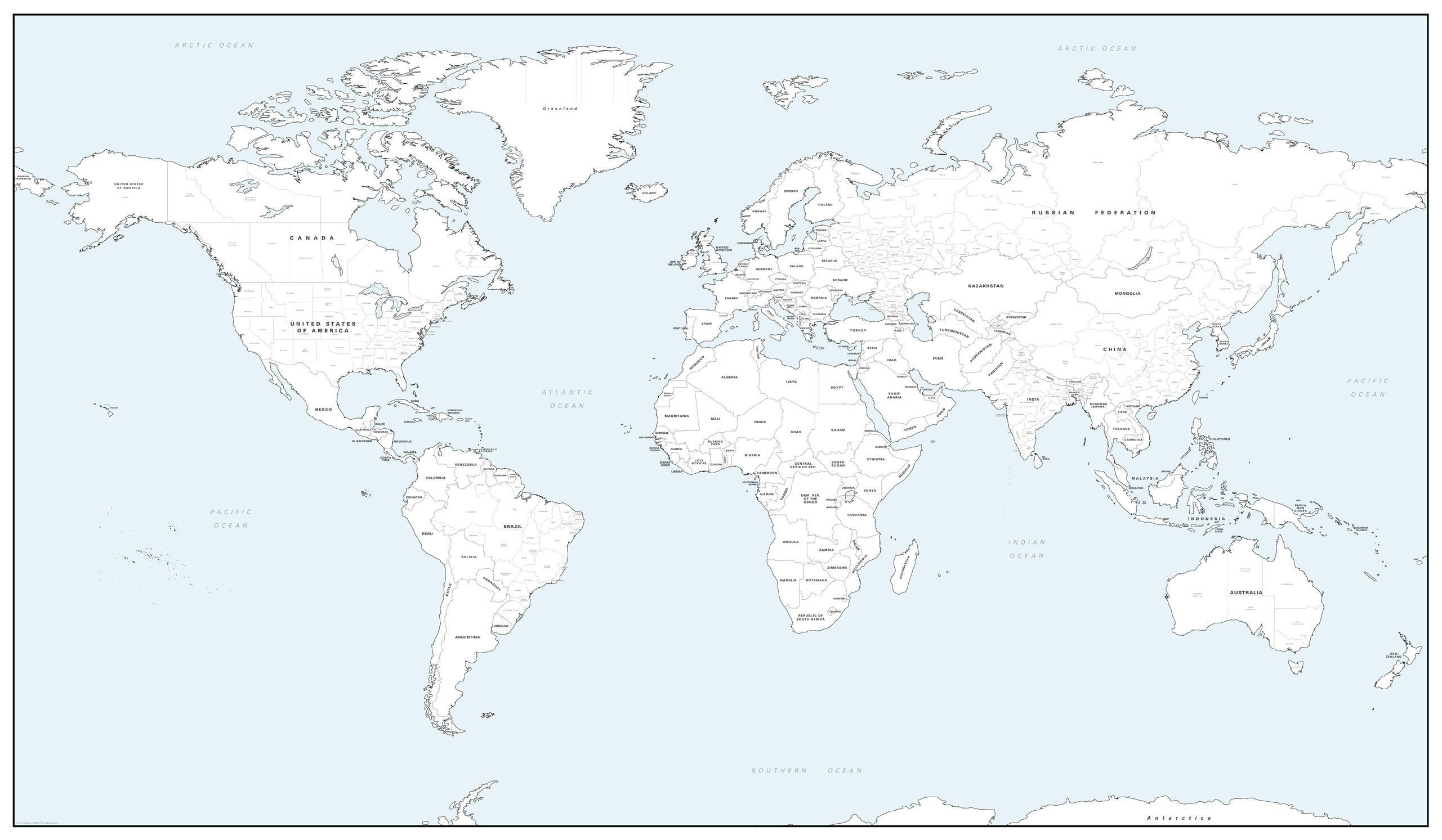 Политическая контурная карта мира для печати а4