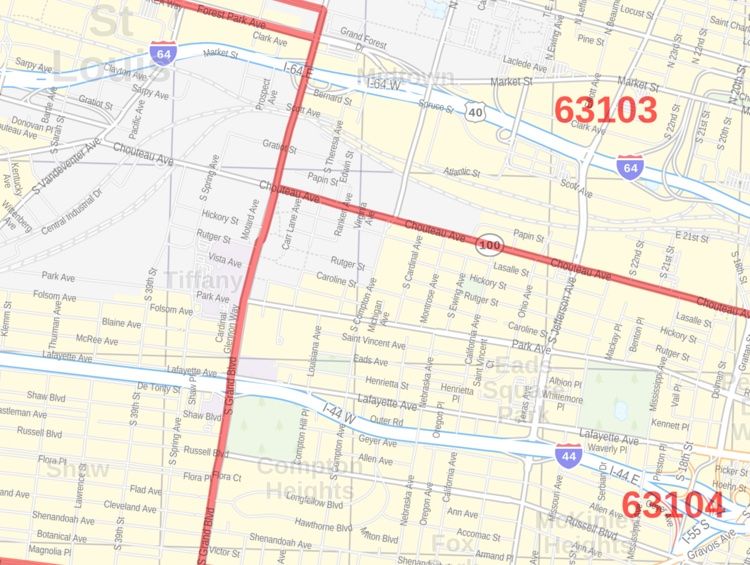 St Louis MO ZIP Code Map Laminated 