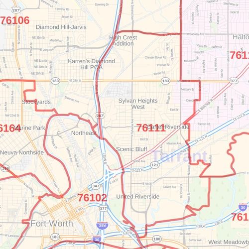 Forth Worth Zip Code Map, Texas