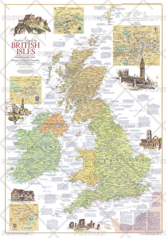 Travelers Map Of The British Isles Published 1974