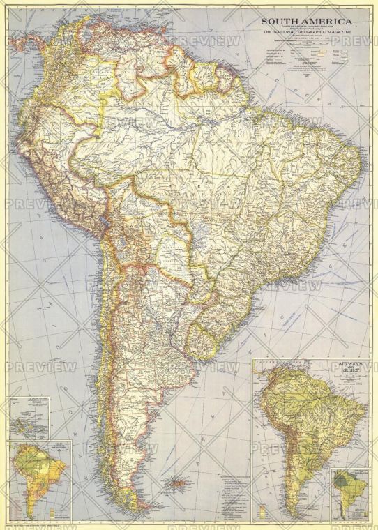 South America Published 1937 Map