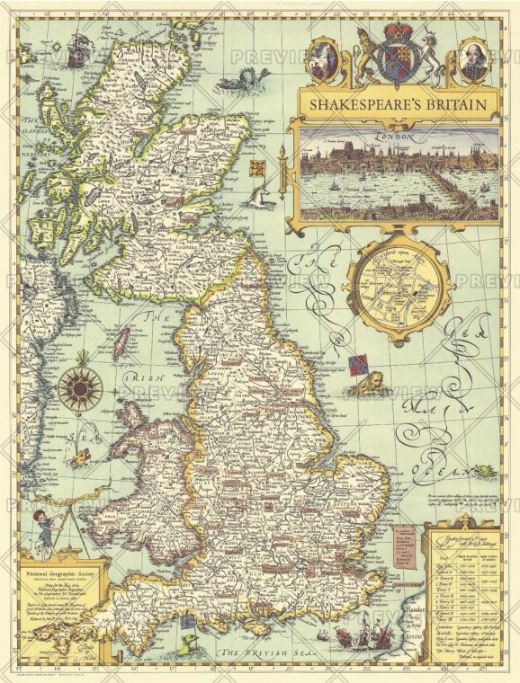 Shakespeares Britain Published 1964 Map