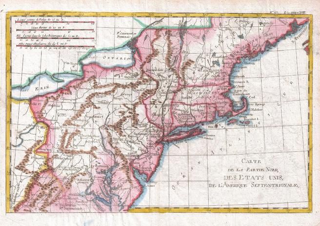 Raynal And Bonne Map Of Northern United States 1780