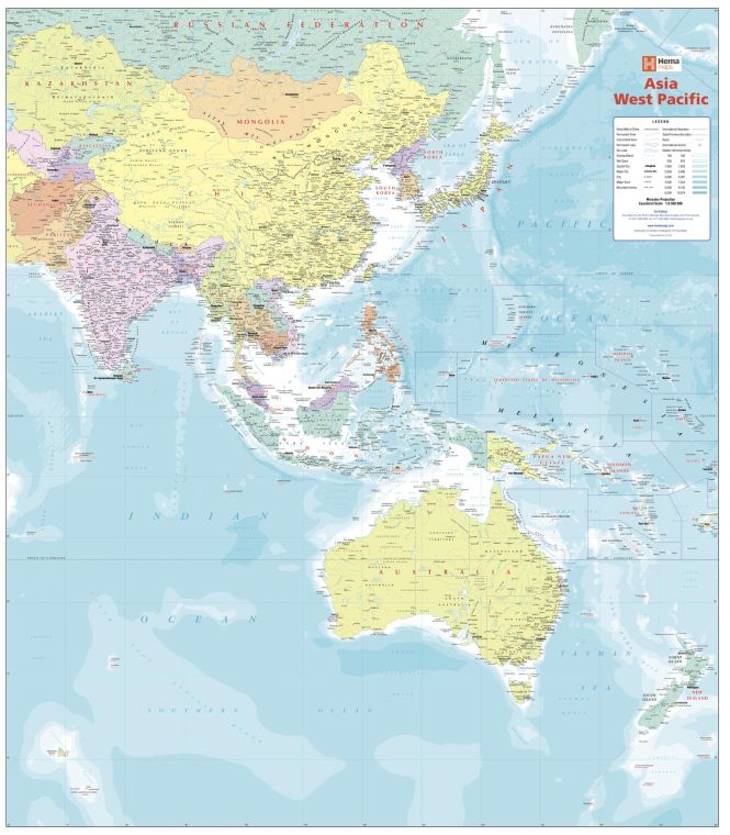 Asia West Pacific Political Wall Map