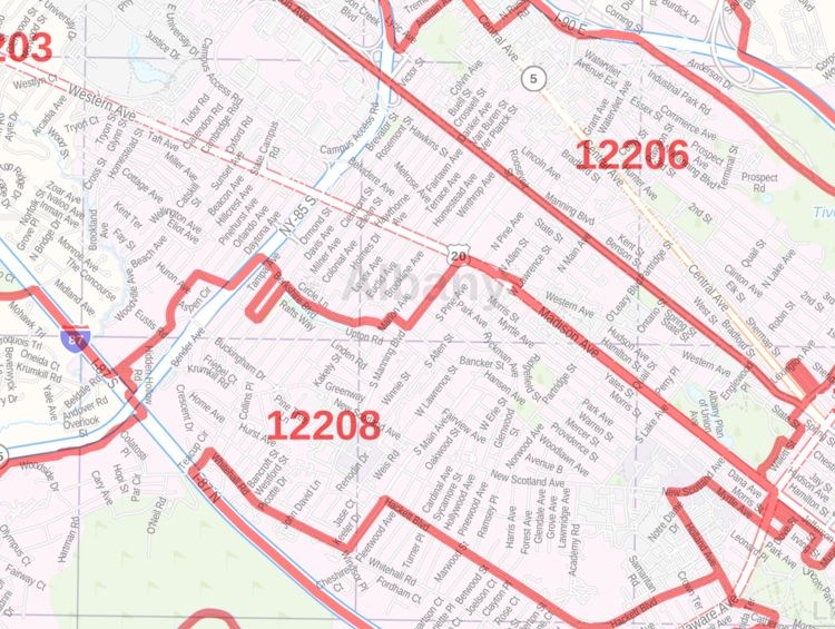 Albany NY Zip Code Map