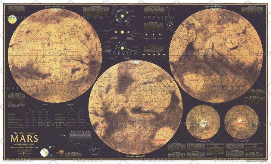 Red Planet Mars Published 1973 Map